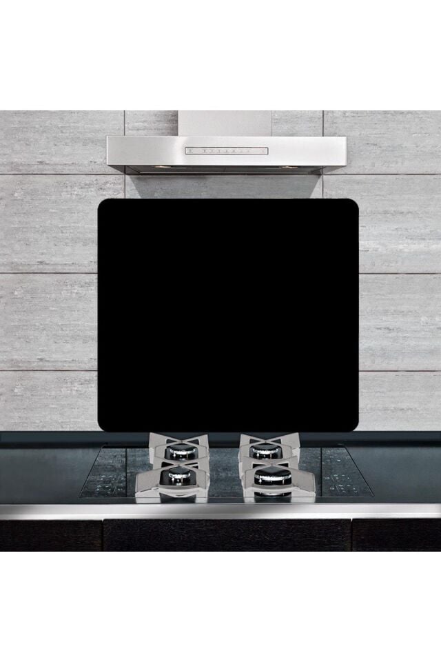 50x56cm - Cam Ocak Koruyucu - Düz Siyah Desenli