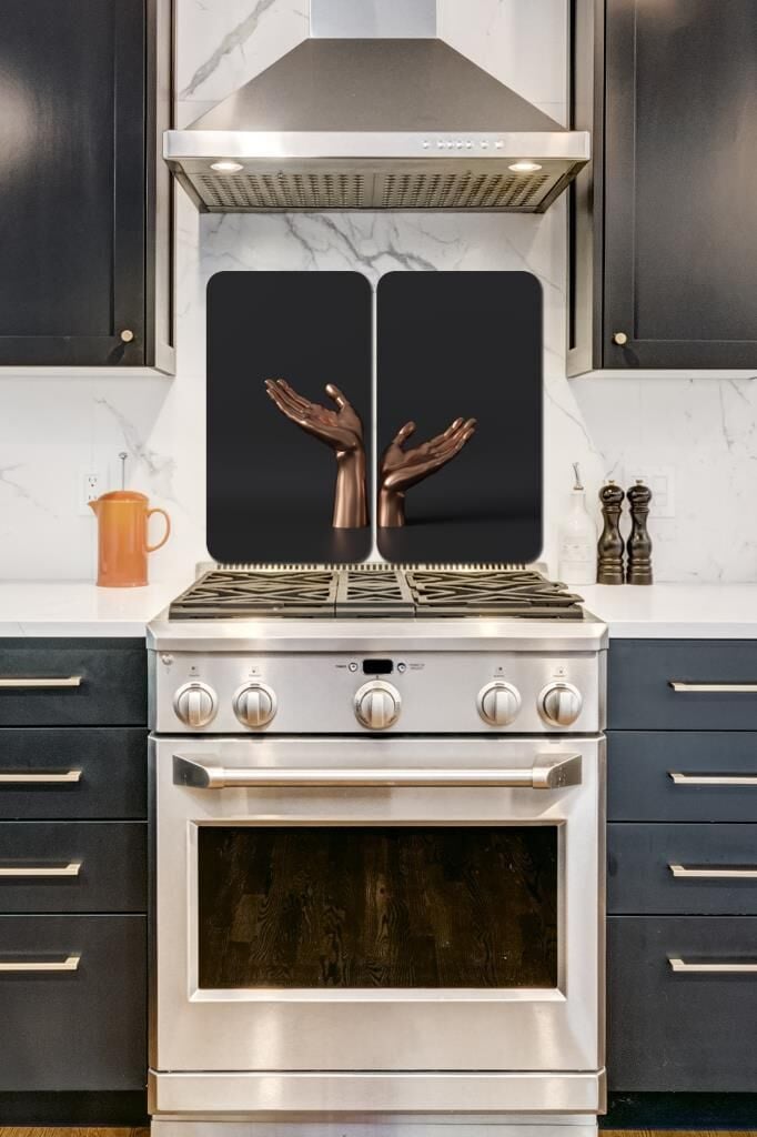 2'li 30x52 cm Cam Ocak Koruyucu 4'lü Ocaklar İçin Bronz El