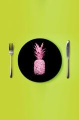 Çap 27 cm Siyah Ananas Desenli Cam Sunumluk Amerikan Servis Supla