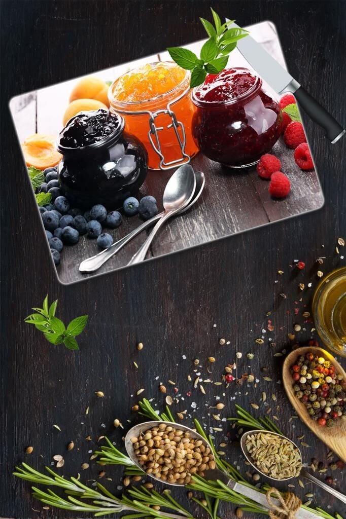 30x40 cm Cam Kesme Tahtası Böğürtlenler