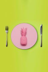 Çap 27 cm Pembe Ananas Desenli Cam Sunumluk Amerikan Servis Supla