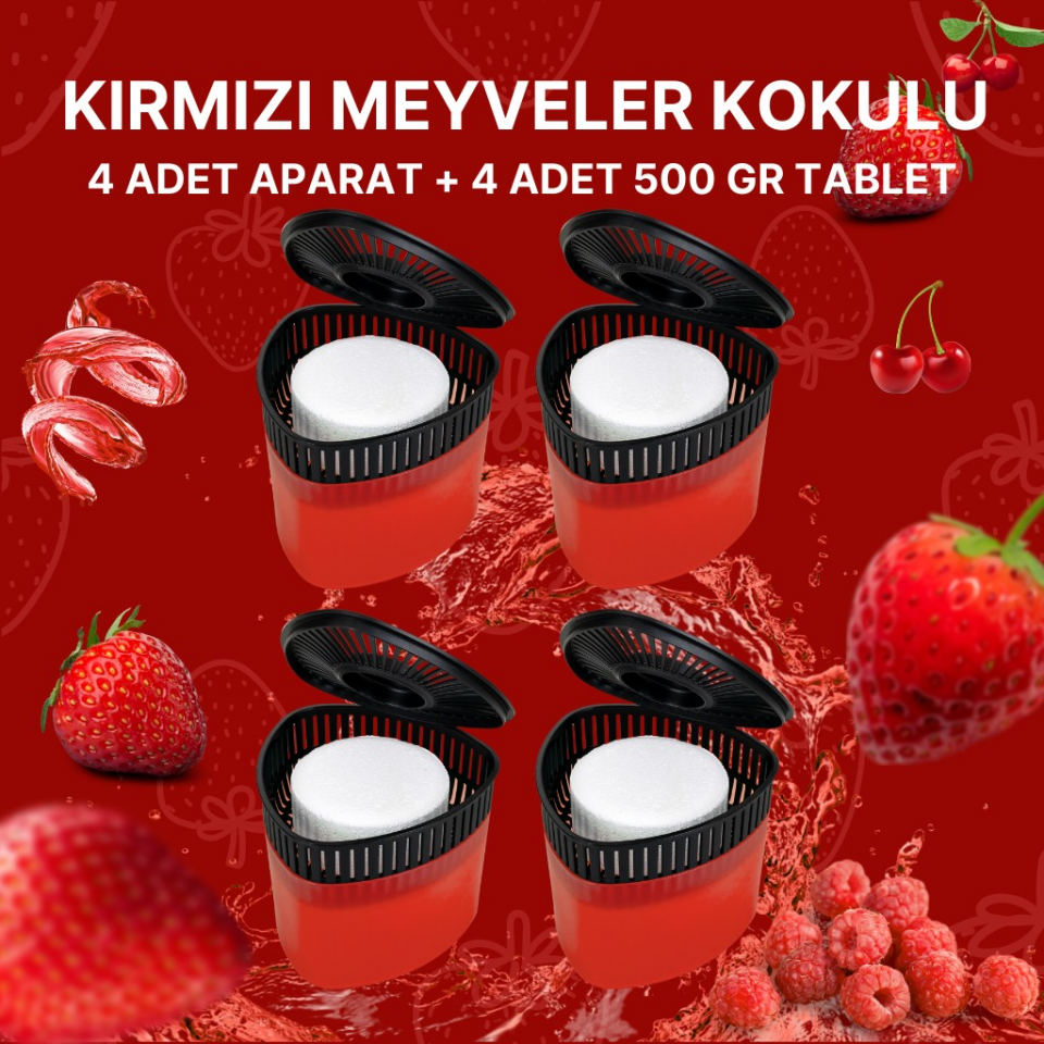 4 Adet 500GR - KIRMIZI MEYVELER - Nem Alıcılı Ve Rutubet Giderici Aparat Üçgen (TABLET DAHİL)