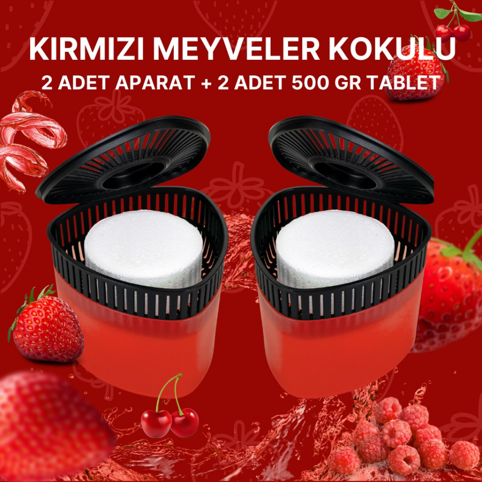 2 Adet 500GR - KIRMIZI MEYVELER - Nem Alıcılı Ve Rutubet Giderici Aparat Üçgen (TABLET DAHİL)