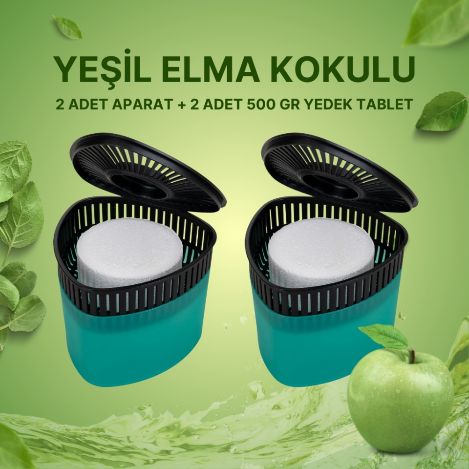 2 Adet 500GR - YEŞİL ELMA - Nem Alıcılı Ve Rutubet Giderici Aparat Üçgen (TABLET DAHİL)