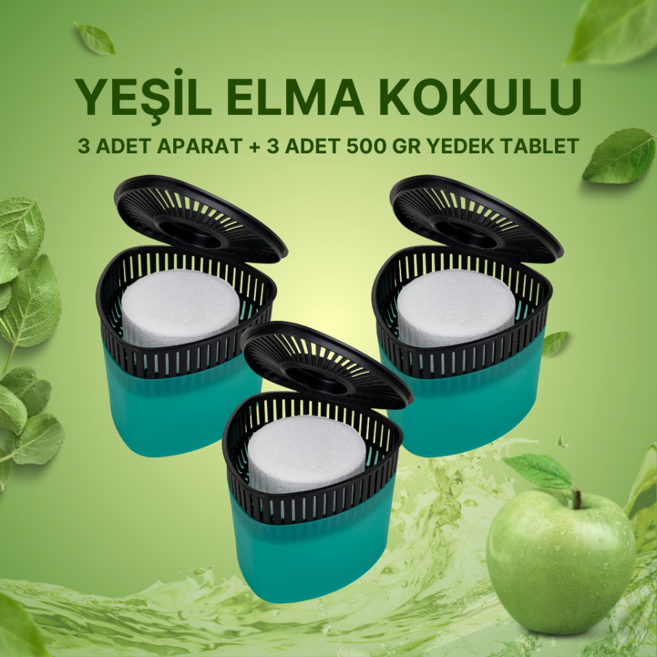 3 Adet 500GR - YEŞİL ELMA - Nem Alıcılı Ve Rutubet Giderici Aparat Üçgen (TABLET DAHİL)
