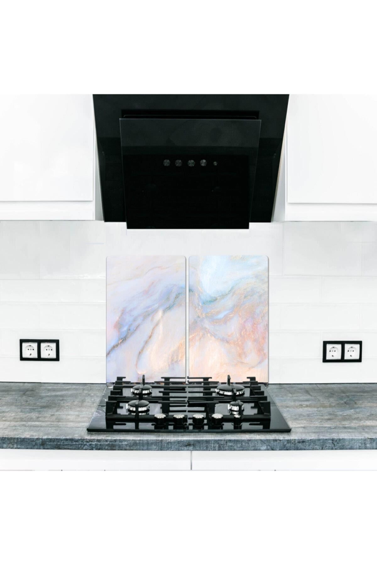 2' li 40x52 cm Cam Ocak Koruyucu  Ezgi Mermer Desenli