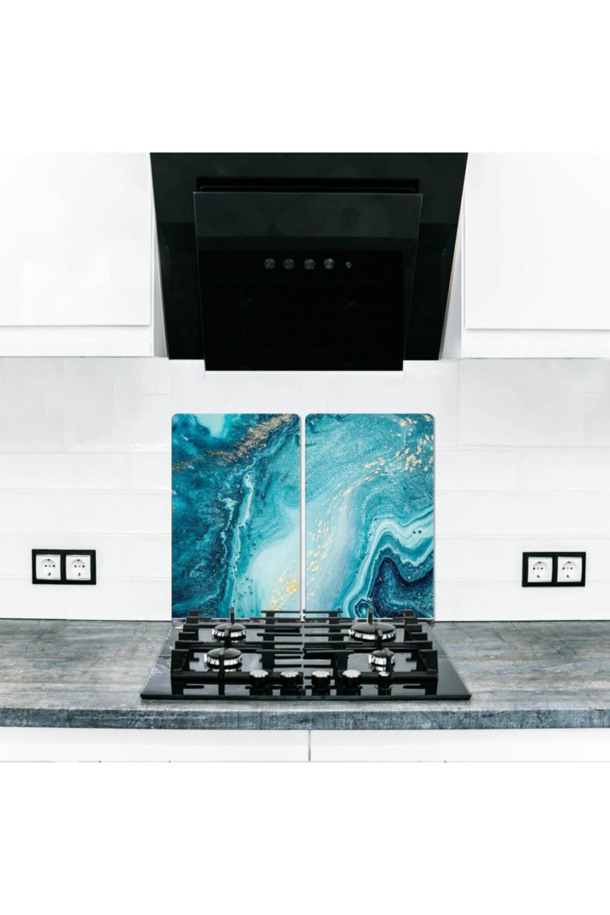 2' li 40x52 cm Cam Ocak Koruyucu  Okyanus Desenli