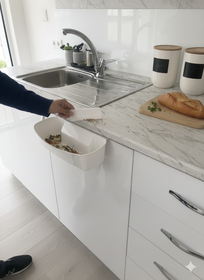 Beyaz - Tezgâh Üstü Mini Çöp Kabı – Sebze ve Meyve Kabuğu Toplama Kabı