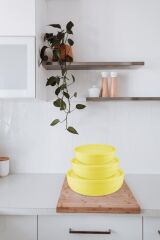 3'lü Sarı, Antik Yuvarlak Plastik Saklama Kabı Seti - (5 L, 2.7 L, 1.5 L)