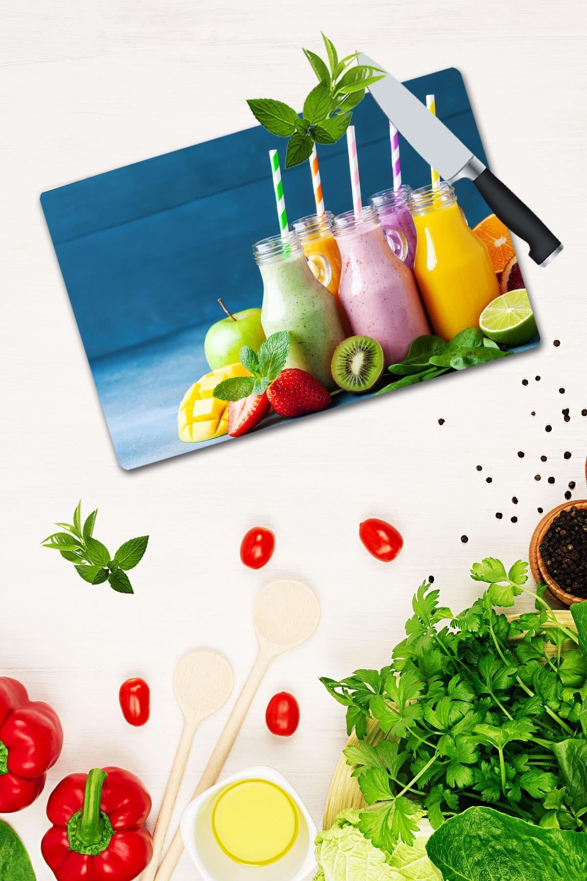 20x30 cm Cam Kesme Tahtası Milkshake