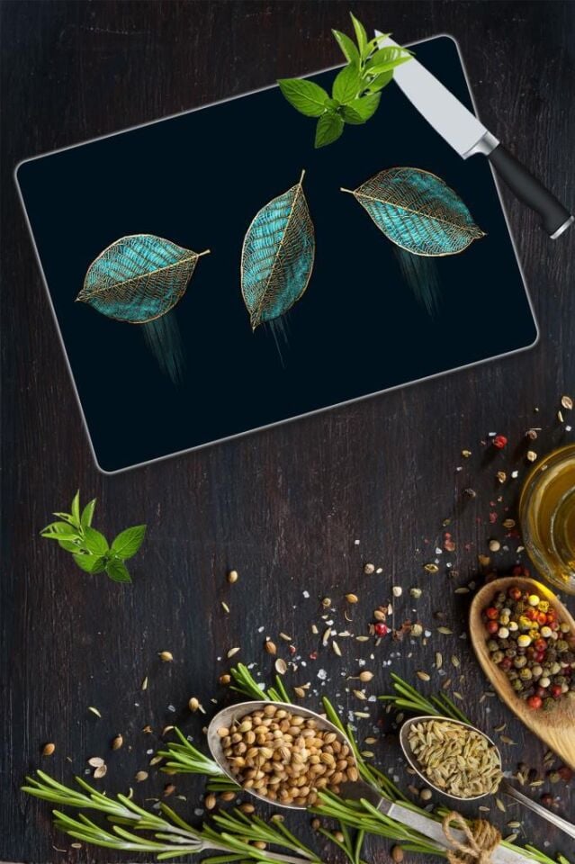 30x40 cm Cam Kesme Tahtası Üç Yaprak