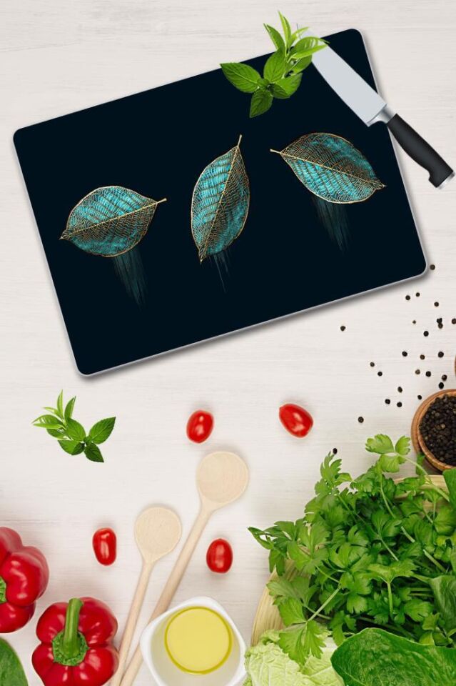 30x40 cm Cam Kesme Tahtası Üç Yaprak