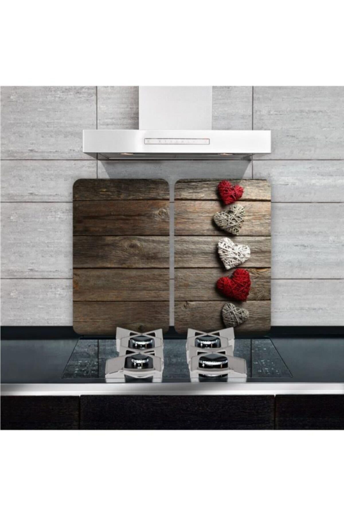 2'li 40x52 cm Cam Ocak Koruyucu 5'li Ocaklar İçin Beşli Kalpler