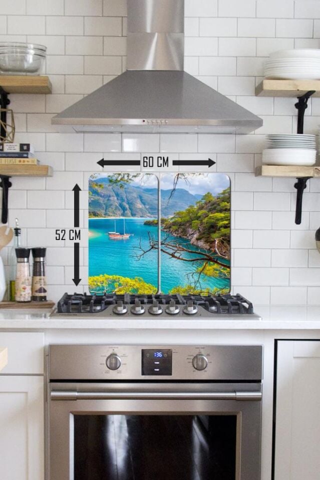 2'li 30x52cm Takım - Fethiye Desenli - Ocak Koruyucu - Cam Kesme Tahtası