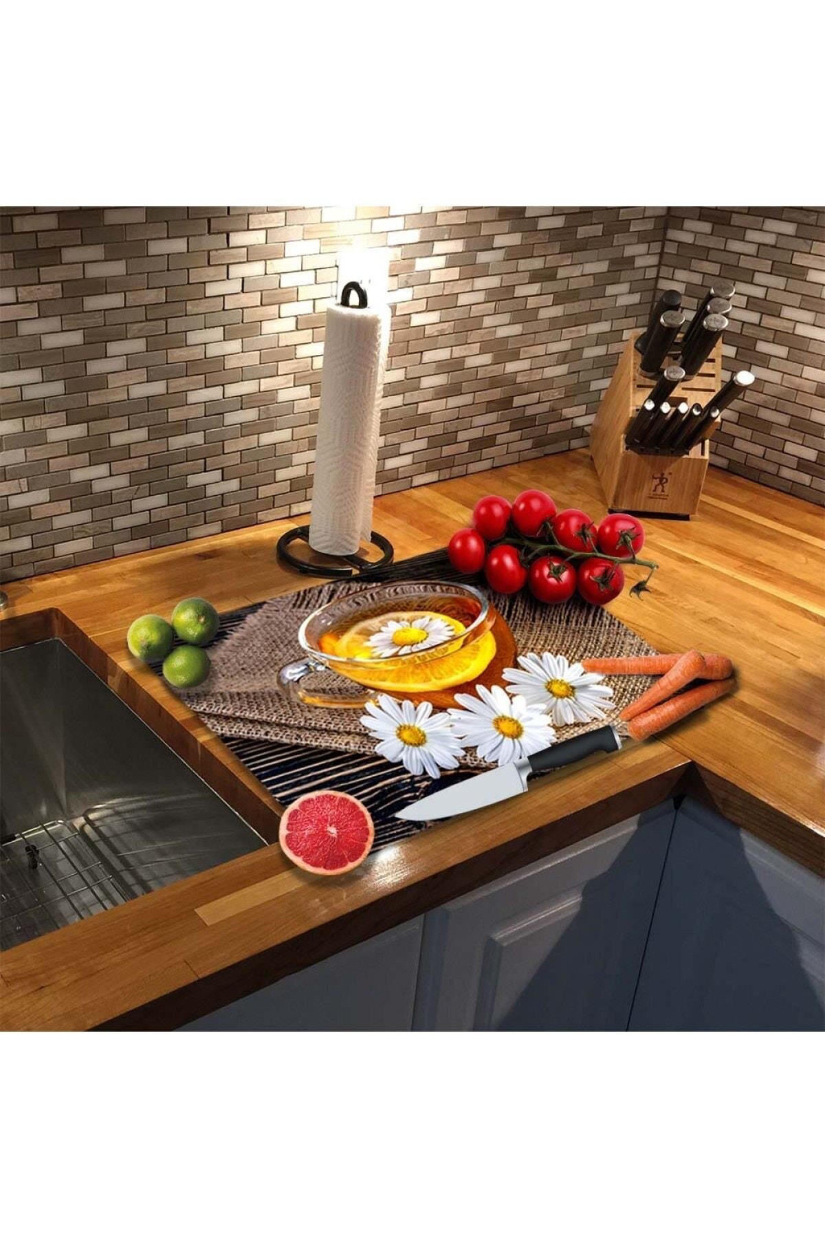 30x40 cm Cam Kesme Tahtası Papatya Çayı