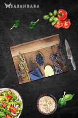 20x30 cm Cam Kesme Tahtası Tohum ve Tahta Kaşık