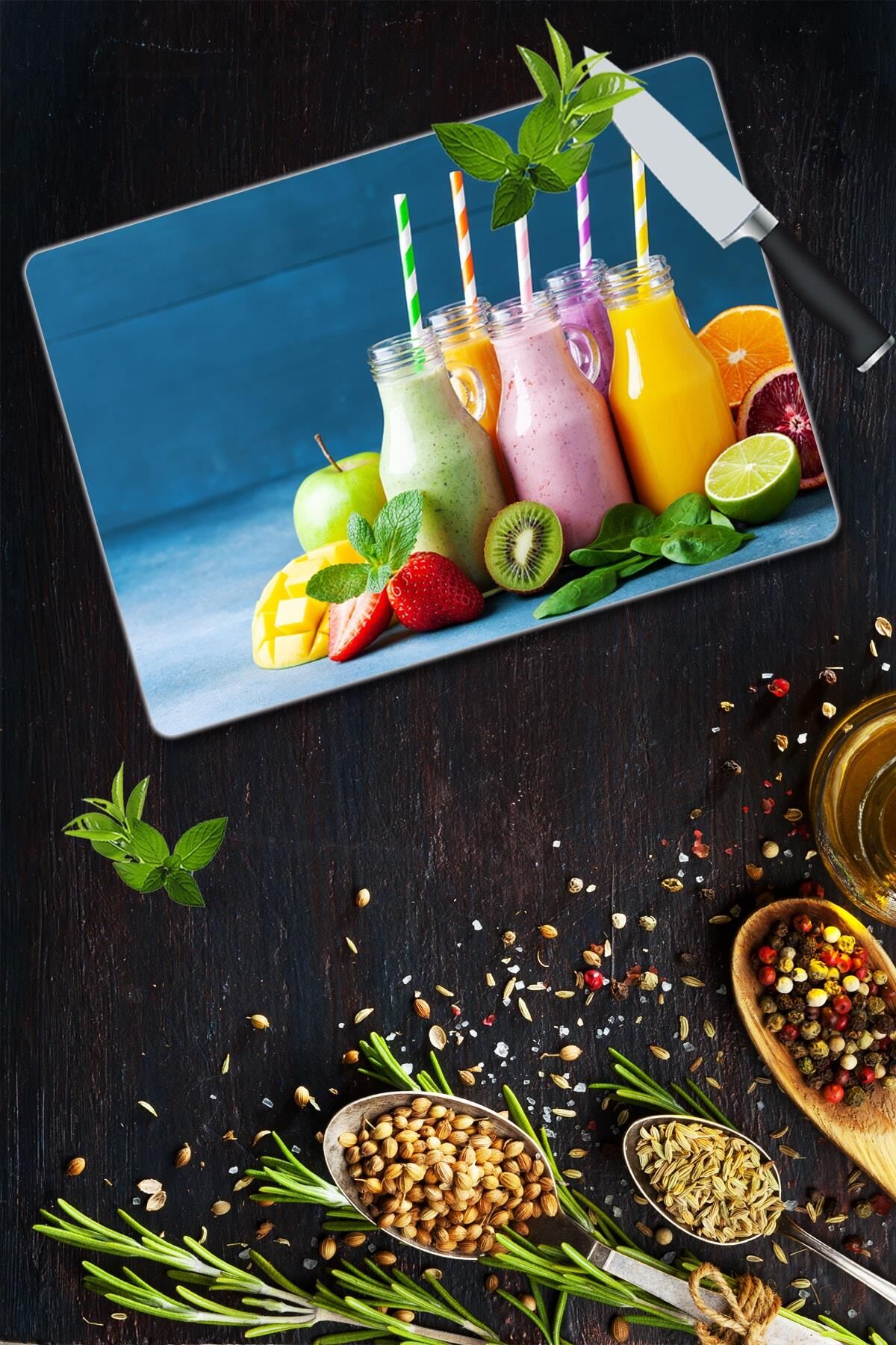 30x40 cm Cam Kesme Tahtası Milkshake