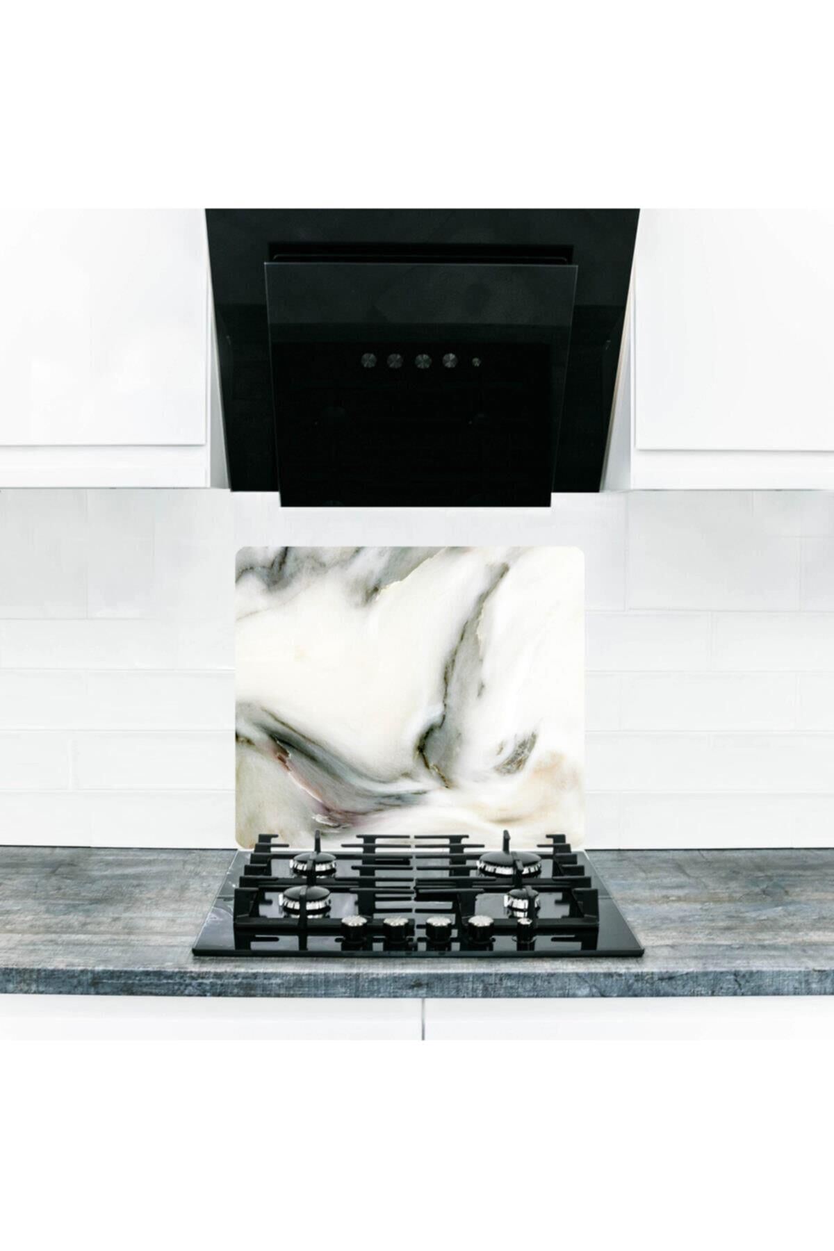 50X56 cm Cam Ocak Koruyucu Dalgalı Mermer