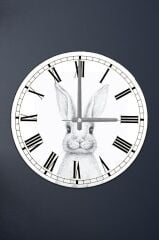 Çap37cm -  Tavşan - Dekoratif Cam Duvar Saati