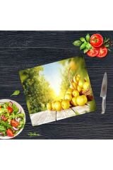 29x34 cm Cam Kesme Tahtası Limon Sepeti