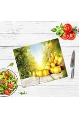29x34 cm Cam Kesme Tahtası Limon Sepeti
