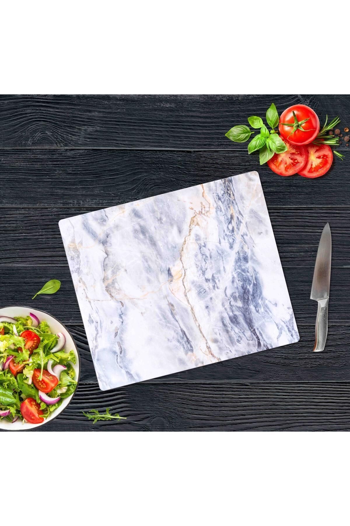 29x34 cm Cam Kesme Tahtası Mavi Mermer