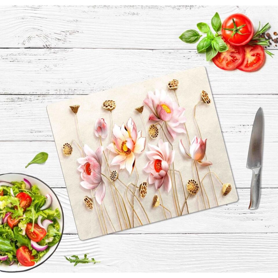 30x40cm - Ballı Çiçek - Cam Kesme Tahtası