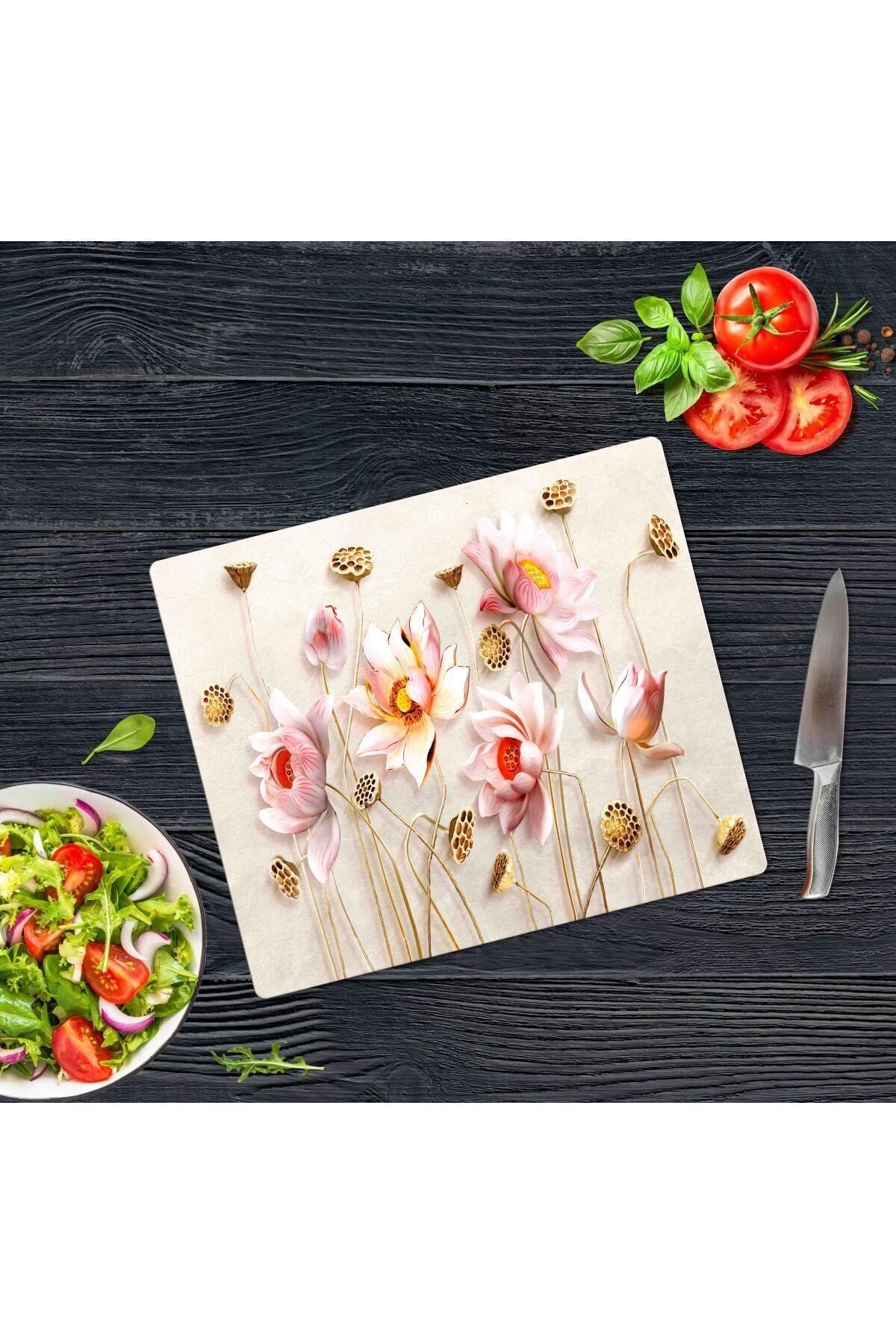 29x34 cm Cam Kesme Tahtası Ballı Çiçek