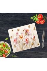 29x34 cm Cam Kesme Tahtası Ballı Çiçek