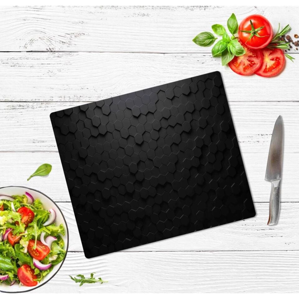 30x40 cm Cam Kesme Tahtası Siyah Altıgen