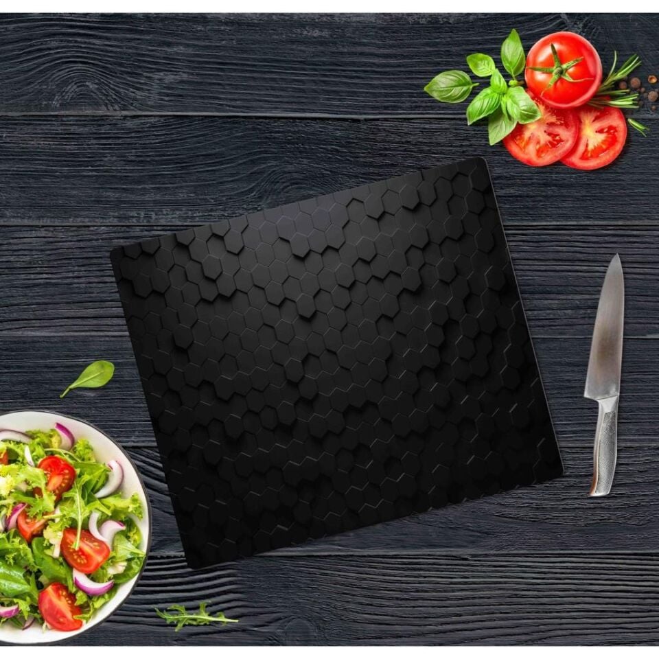 30x40 cm Cam Kesme Tahtası Siyah Altıgen