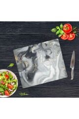 29x34 cm Cam Kesme Tahtası Gri Altın Mermer