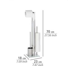 WENKO Rivalta ayaklı tuvalet takımı, entegre tuvalet kağıdı tutucu ve tuvalet fırçası tutuculu, paslanmaz çelik kalitesi, 23 x 70 x 18 cm, gümüş mat