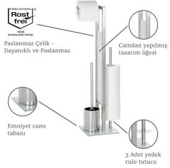 WENKO Rivalta ayaklı tuvalet takımı, entegre tuvalet kağıdı tutucu ve tuvalet fırçası tutuculu, paslanmaz çelik kalitesi, 23 x 70 x 18 cm, gümüş mat