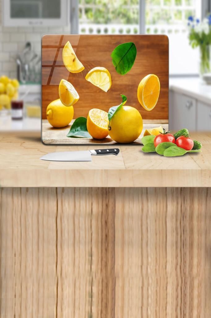 29x34 cm Cam Kesme Tahtası Limon
