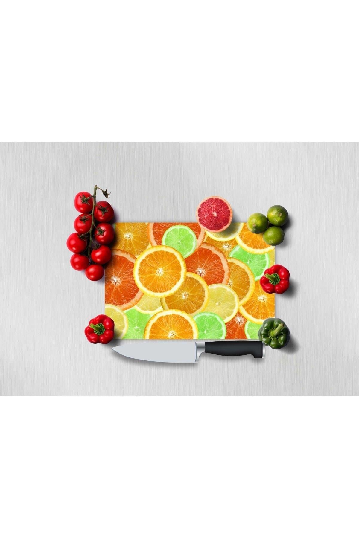 30x40 cm Cam Kesme Tahtası Renkli Portakallar