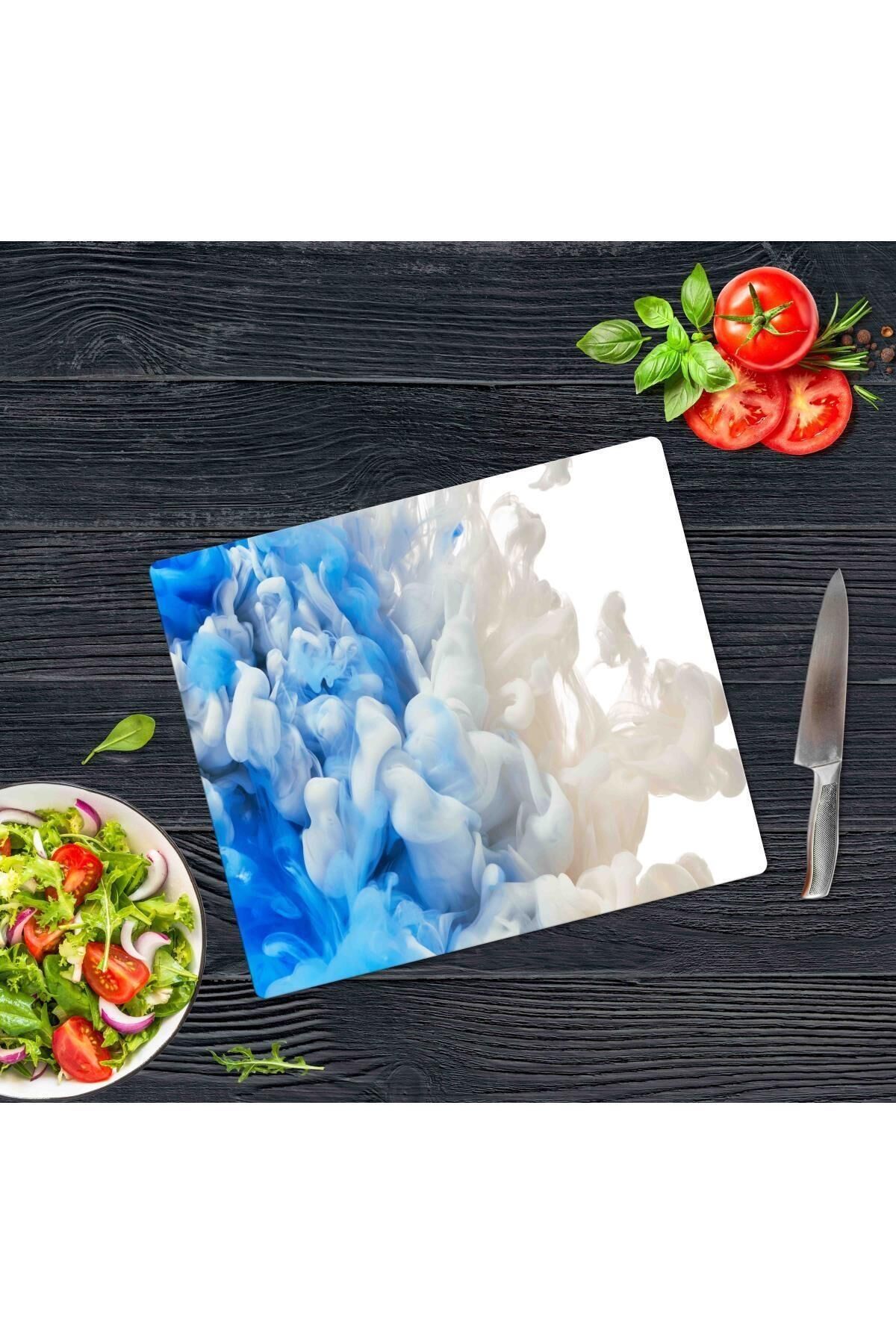 29x34 cm Cam Kesme Tahtası Mavi Duman