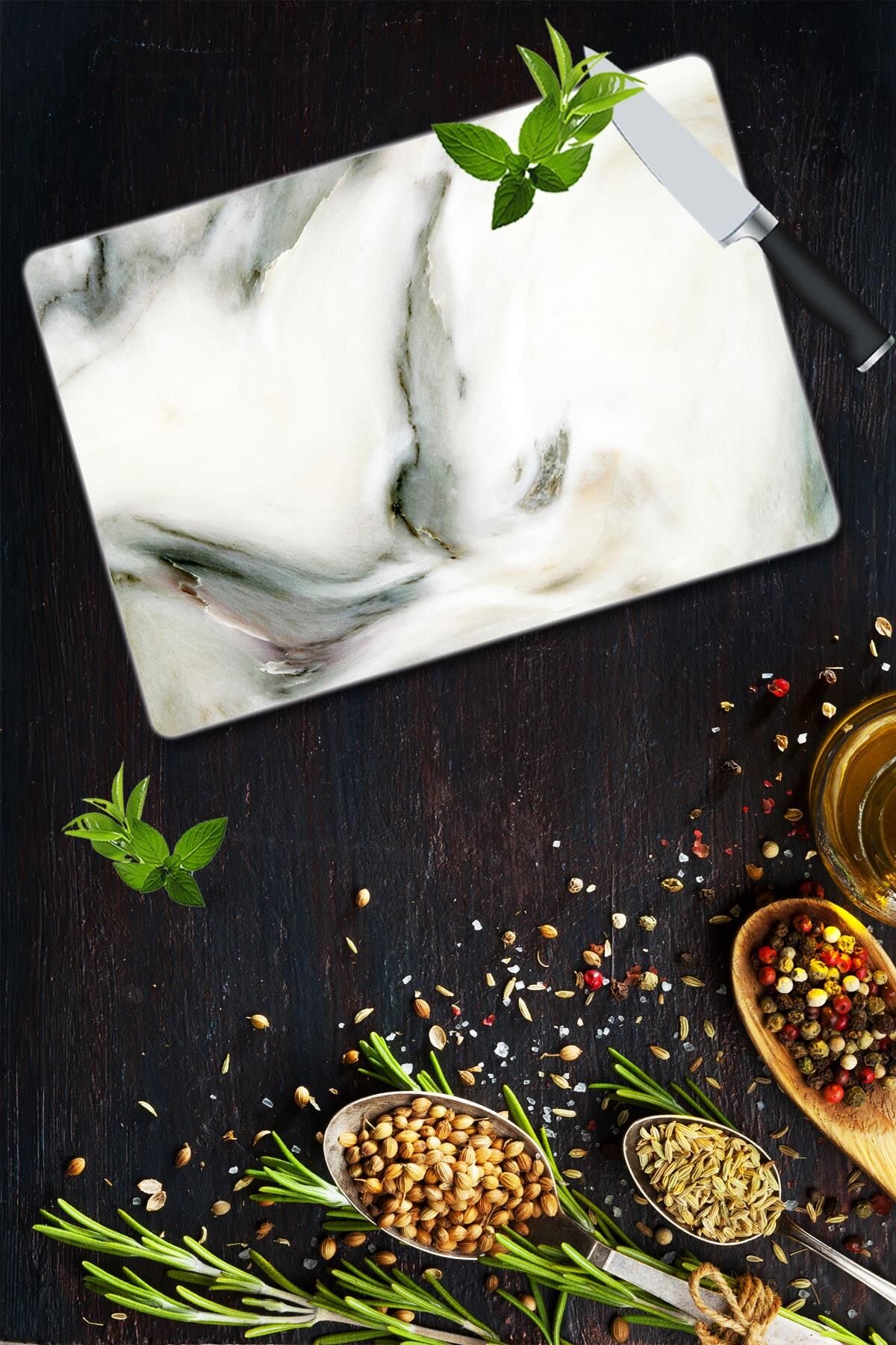 30x40 cm Cam Kesme Tahtası Dalgalı Black  Mermer Görünümlü