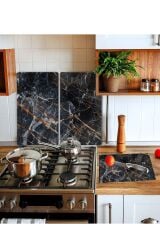 Takım Halinde Yaldızlı Mermer 20x30 Cm Kesme Tablası Ve 2'li 30x52 cm Cam Ocak Koruyucu 4'lü Ocaklar