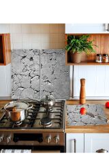 Takım Halinde Gri Taş Mermer 20x30 Cm Kesme Tablası Ve 2'li 30x52 cm Cam Ocak Koruyucu 4'lü Ocaklar