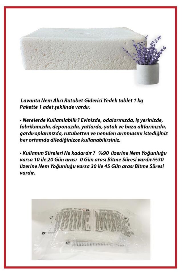 Dikdörtgen Yedek Tablet - Nem Alıcı - Lavanta - 1 Kilogram