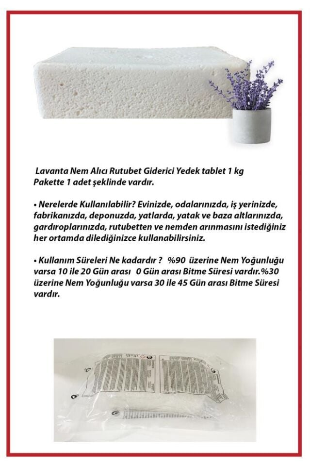 Dikdörtgen Yedek Tablet - Nem Alıcı - Lavanta - 1 Kilogram