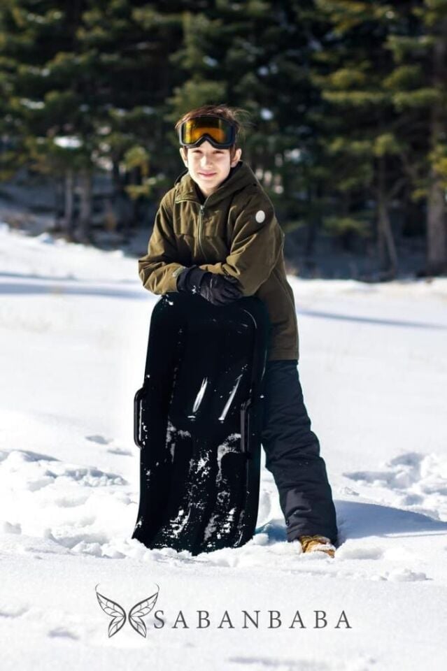 Siyah, Frenli Kar Kızağı - Plastik Kızak