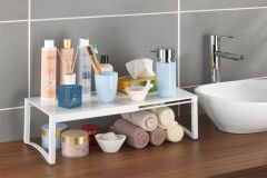 Genişletilebilir Lavabo Üstü Raf – Çok Amaçlı Banyo & Mutfak Düzenleyici, Beyaz Metal Organizer