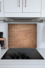 60x70 cm Koyu Ahşap Desenli Cam Ocak Koruyucu