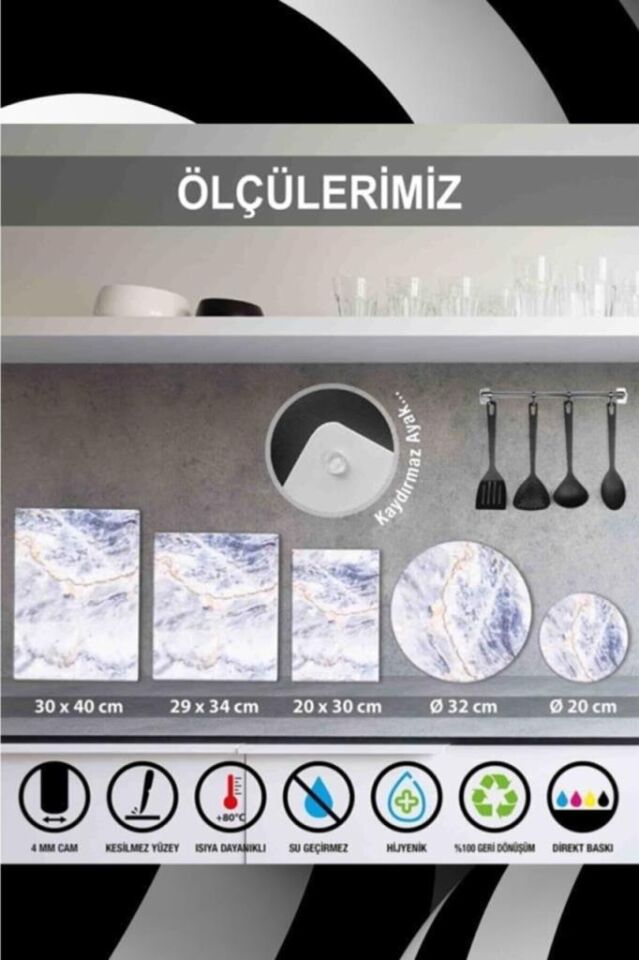 29x34cm - Ezgi Desenli - Cam Kesme Tahtası