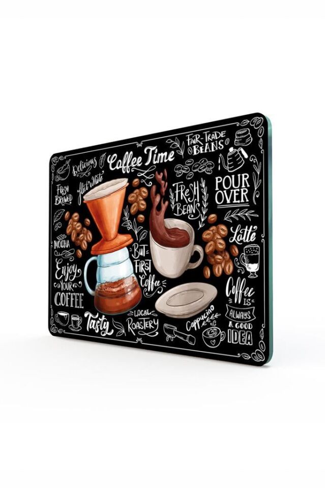 20x30cm - Coffee Time Desenli - Cam Kesme Tahtası