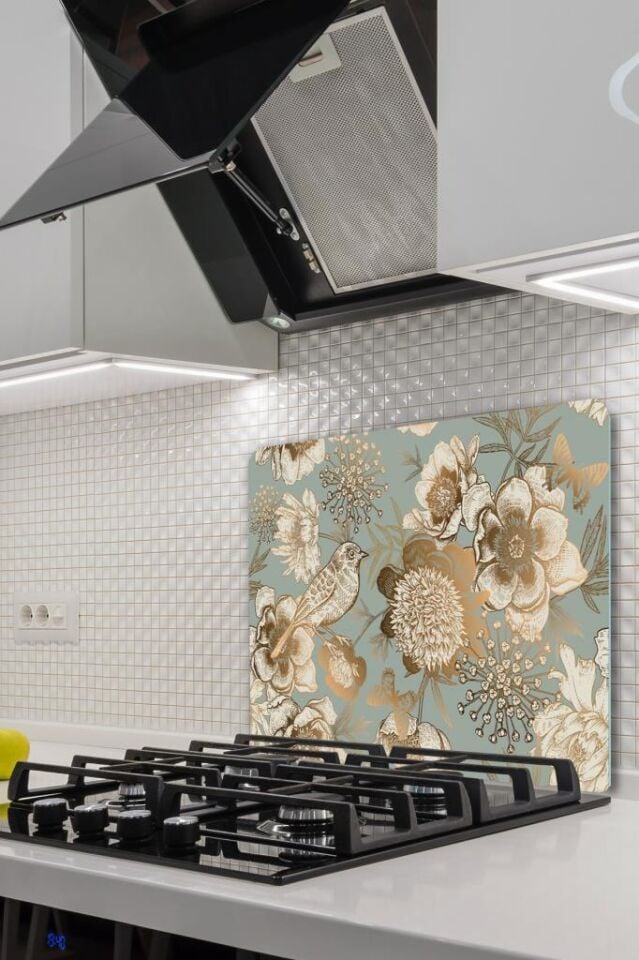 50X56 cm Cam Ocak Koruyucu Model 14 Desenli