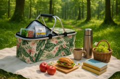 Kulplu katlanır Alüminyum Çerçeveli Termo Çanta Yeşil Desenli