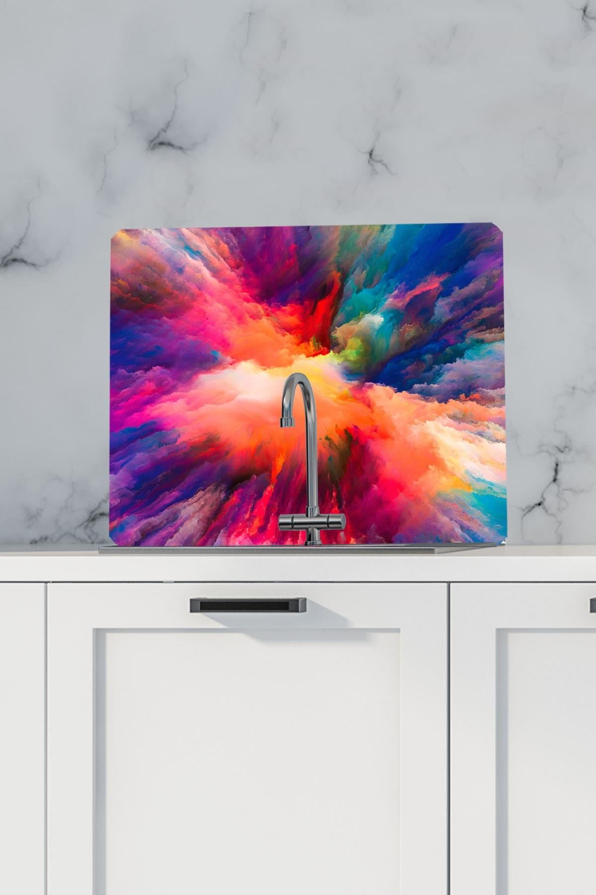 50X56 cm Cam Ocak Koruyucu Renkli Odak